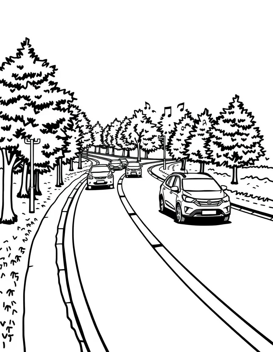 Musical staff road with note vehicles