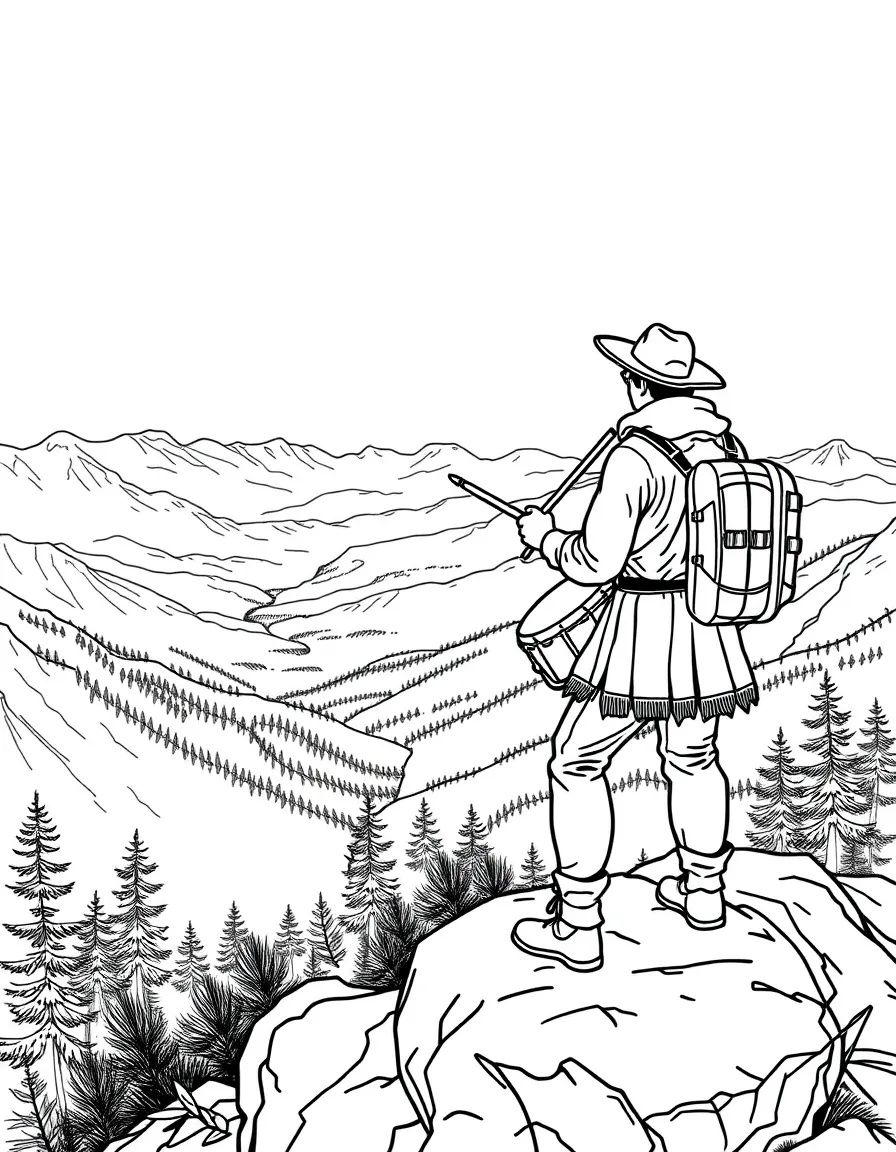 Drummer on mountain top with panoramic view