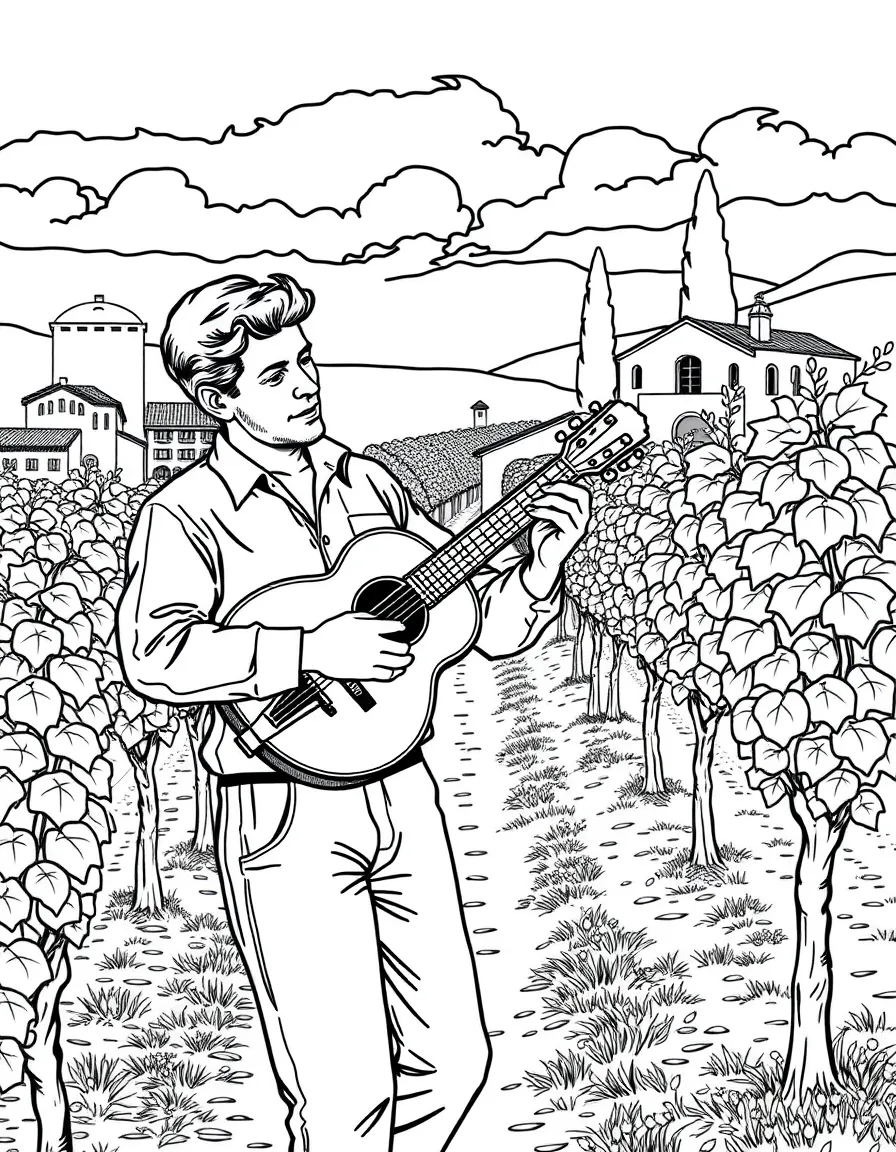 Mandolin player in Italian villa vineyard