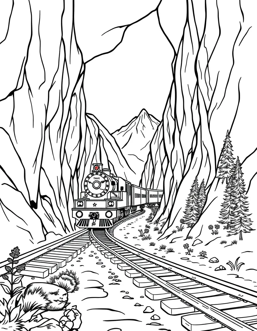 Train traveling through a tunnel carved through a mountain