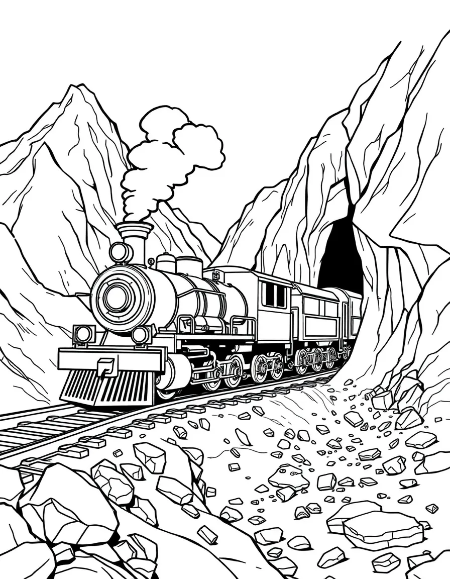 Mining train carrying ore out of a mountain mine