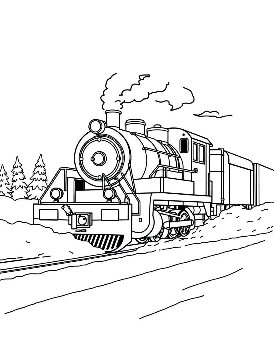 Train breaking through snow drifts with a large snowplow attachment