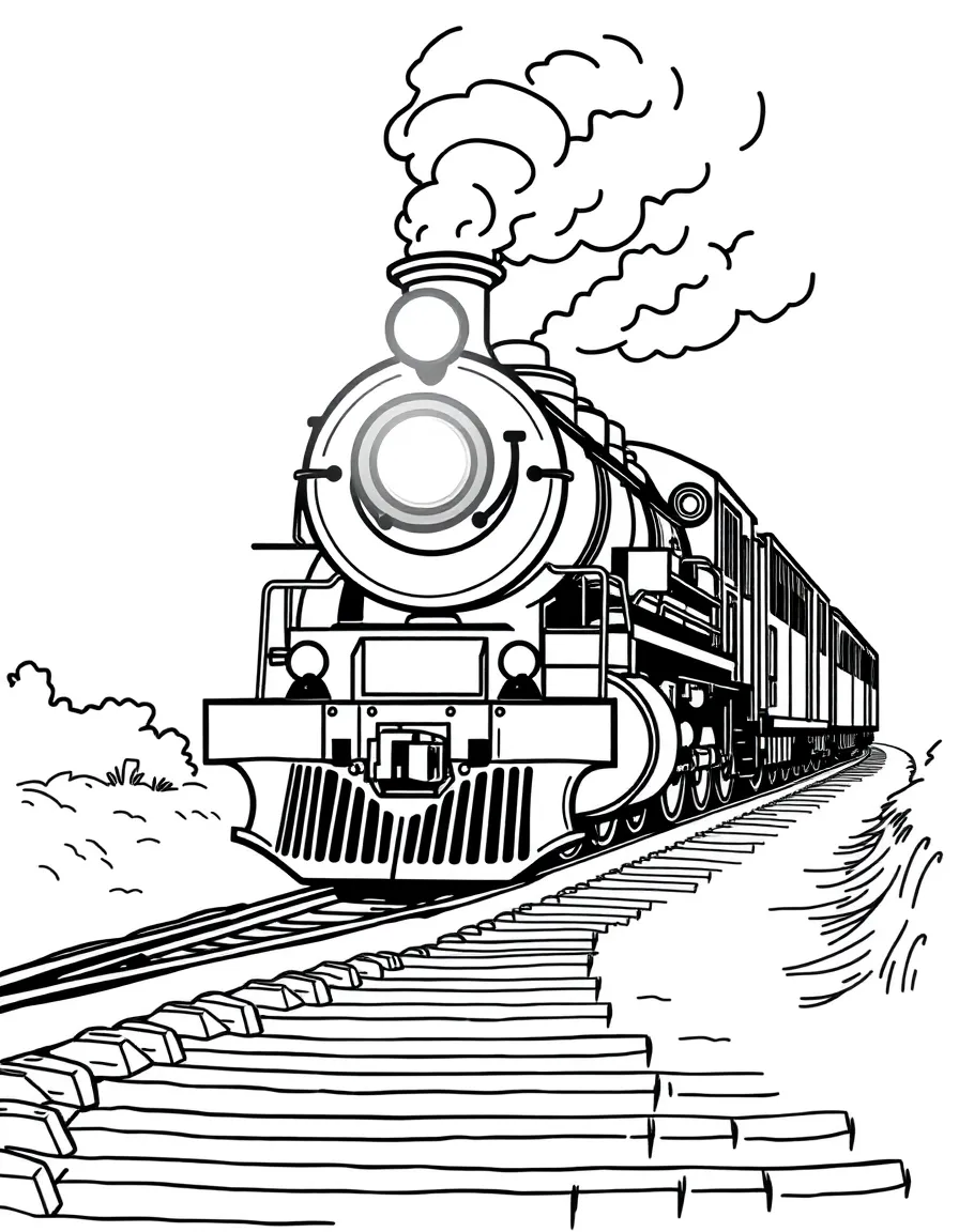 Steam engine headlamp illuminating the tracks ahead at night