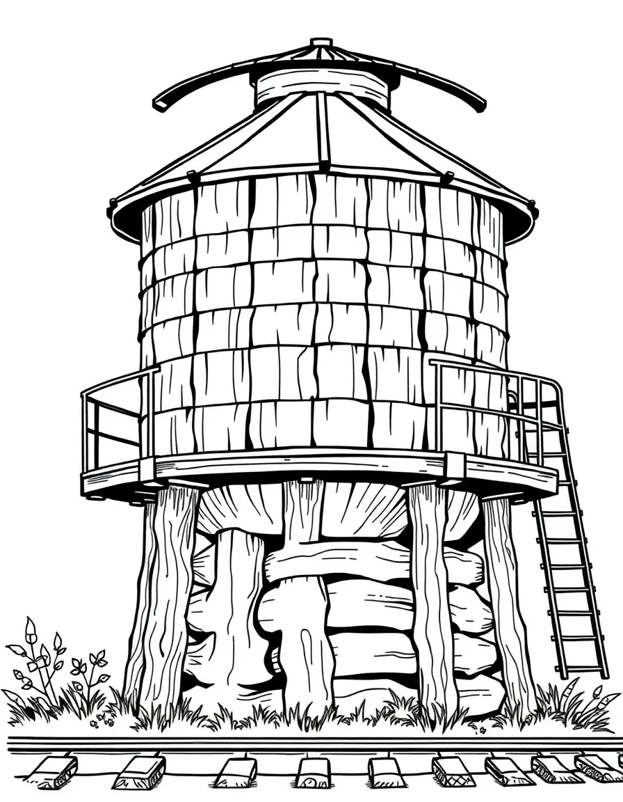 Old railroad water tank with wooden structure and metal tank