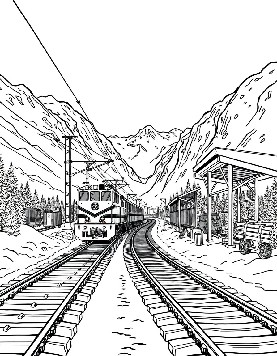 Railroad snow shed protecting tracks through mountain passes