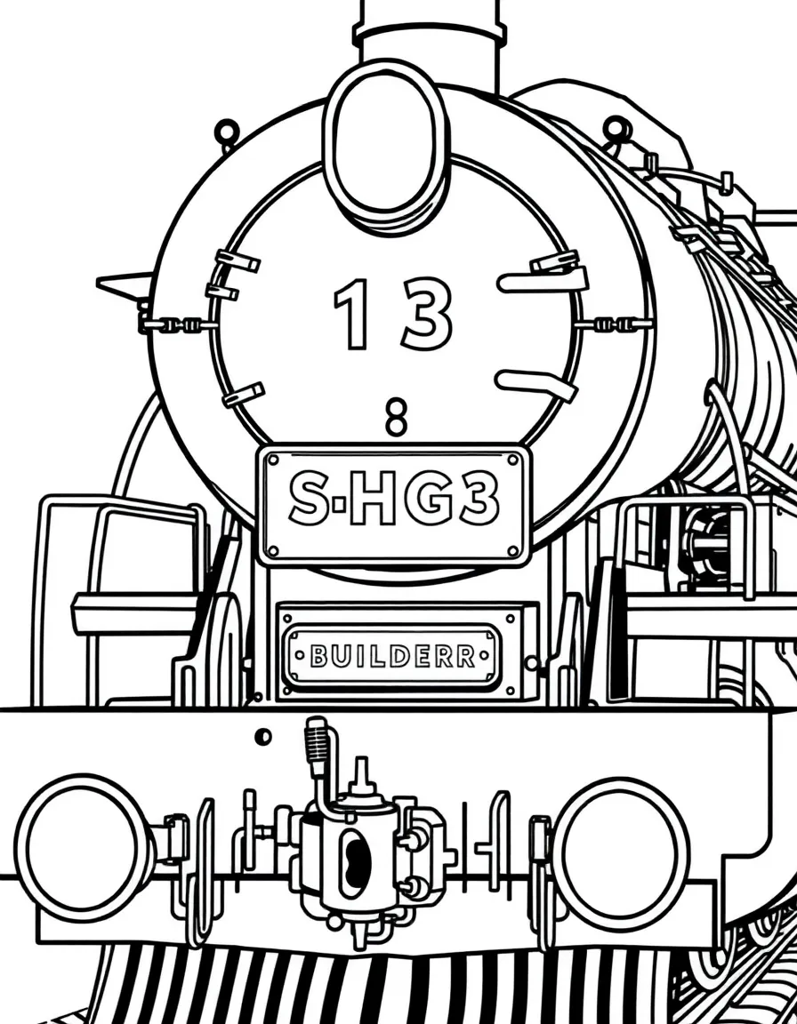Close-up of steam locomotive's nameplate and builder's plate