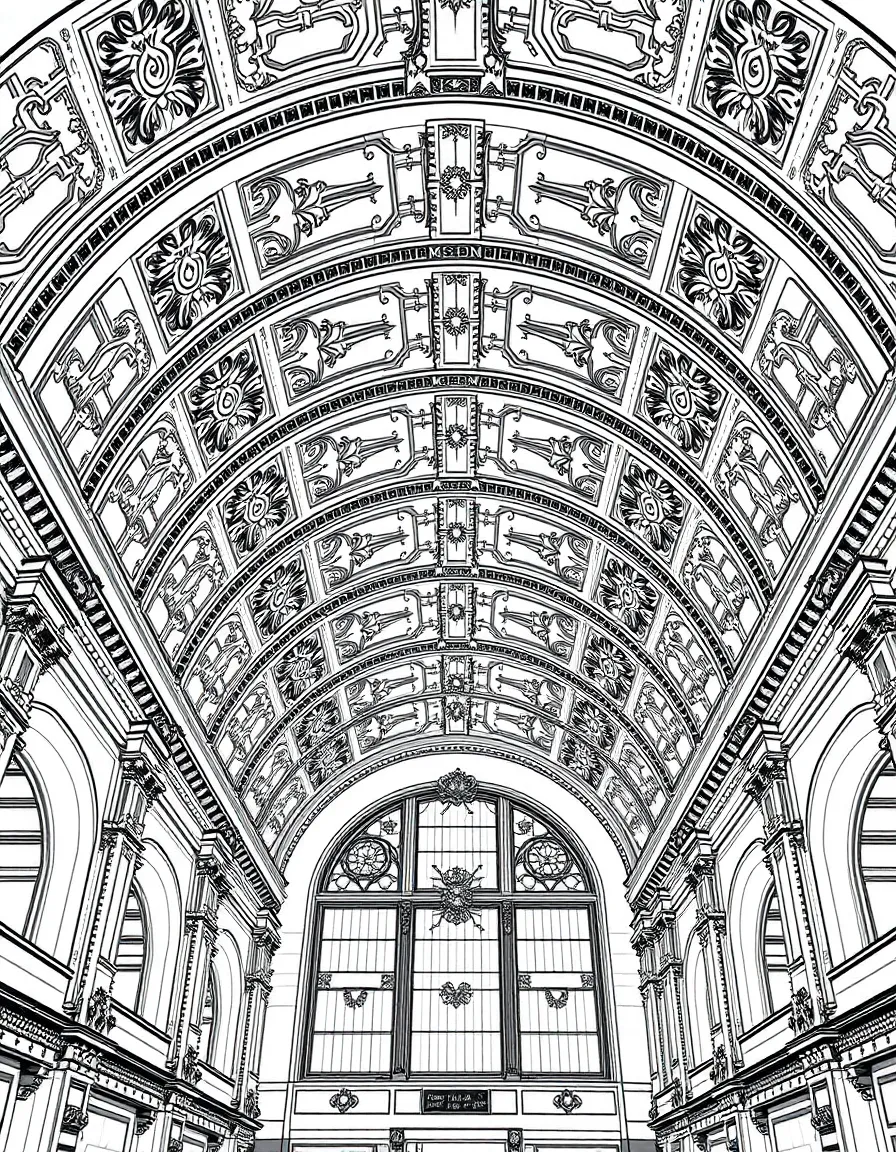 Ornate ceiling of a grand central railway terminal