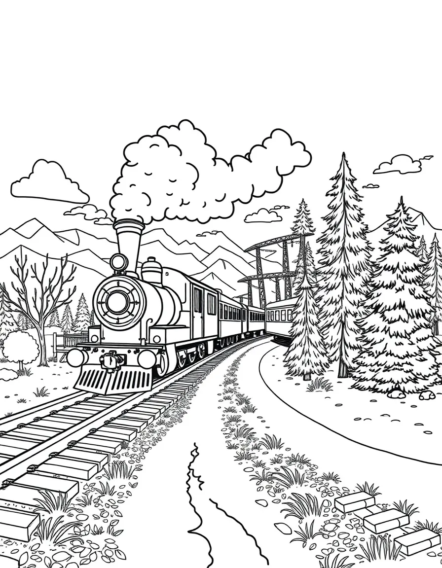 Train journey through all four seasons shown in one panoramic scene
