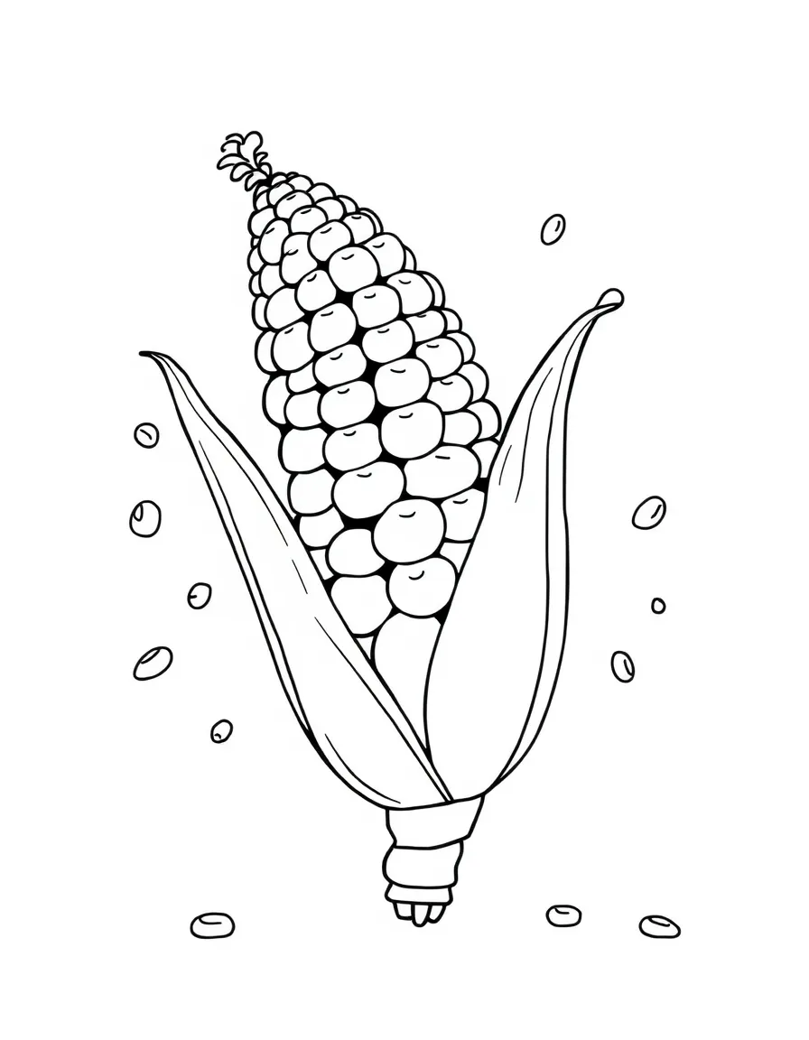 A corn cob with animated kernels dancing around it, stacked in a colorful rainbow pattern