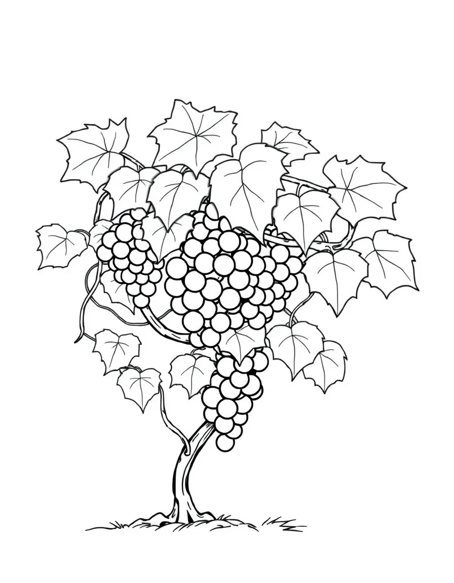A grapevine with clusters of grapes and leaves twisting around, participating in a friendly race