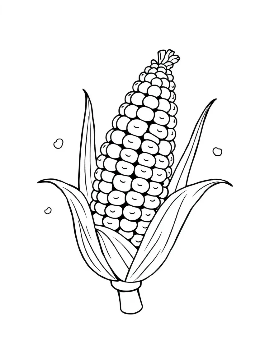 A corn cob with animated kernels dancing around it, stacked in a colorful rainbow pattern