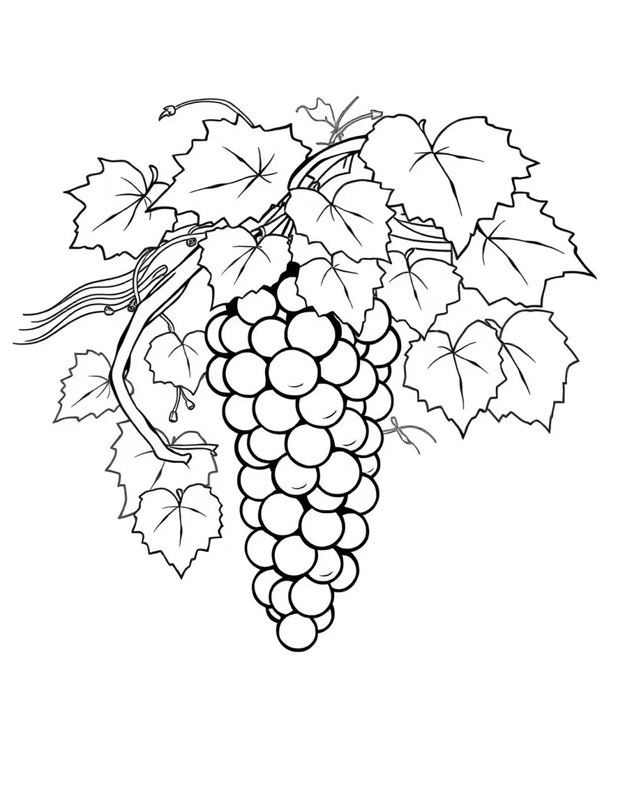 A grapevine with clusters of grapes and leaves twisting around, ready to be picked and washed