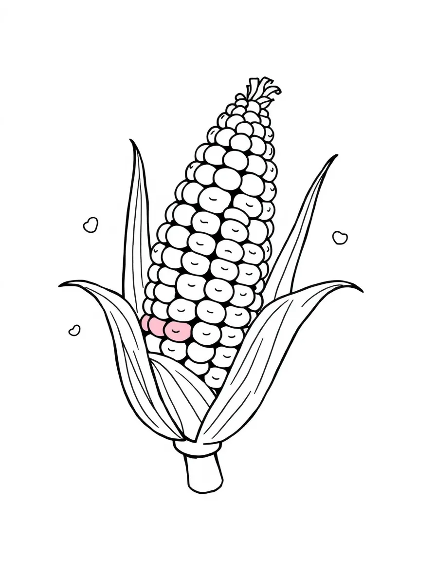 A corn cob with animated kernels dancing around it, stacked in a colorful rainbow pattern