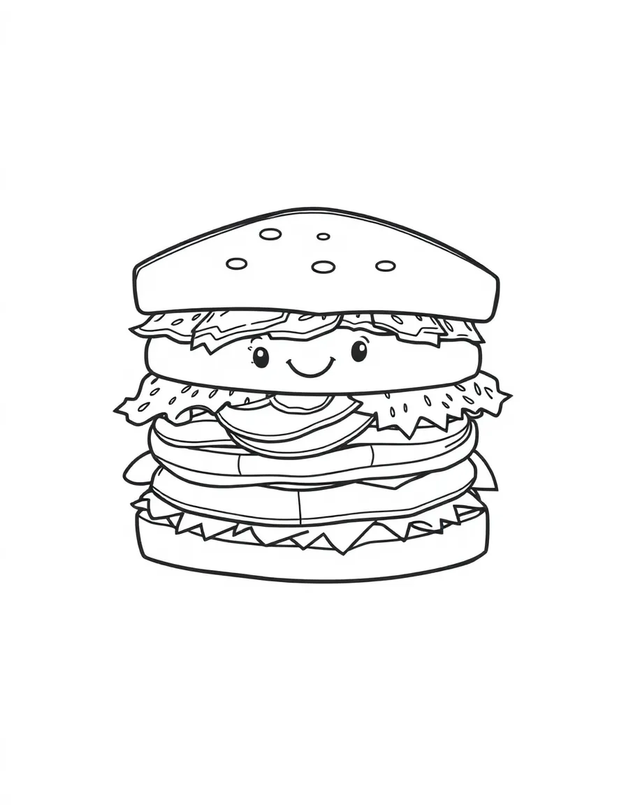 A sandwich with each layer showing smiling ingredients, with labels showing their names for learning