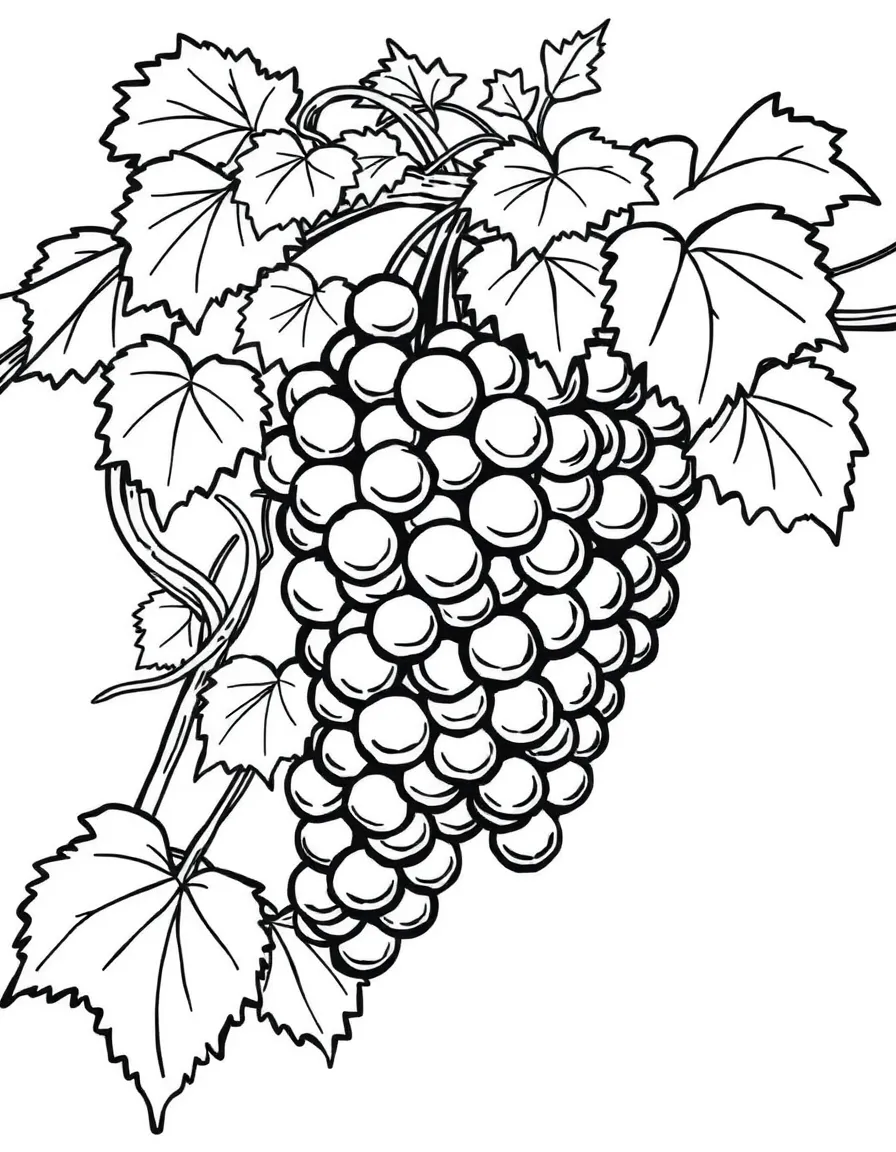 A grapevine with clusters of grapes and leaves twisting around, ready to be picked and washed