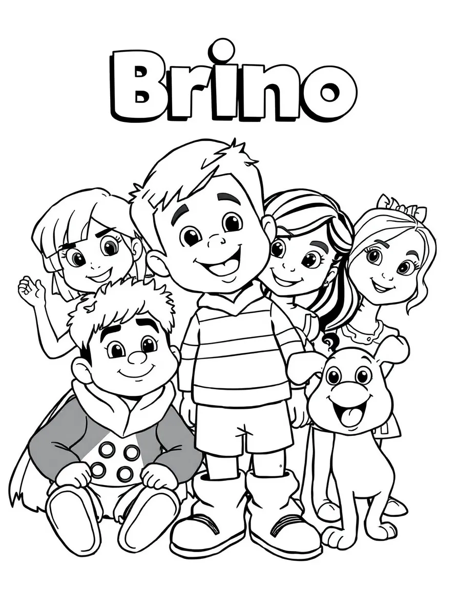 A group coloring page featuring Bruno with other characters from the same show or movie.