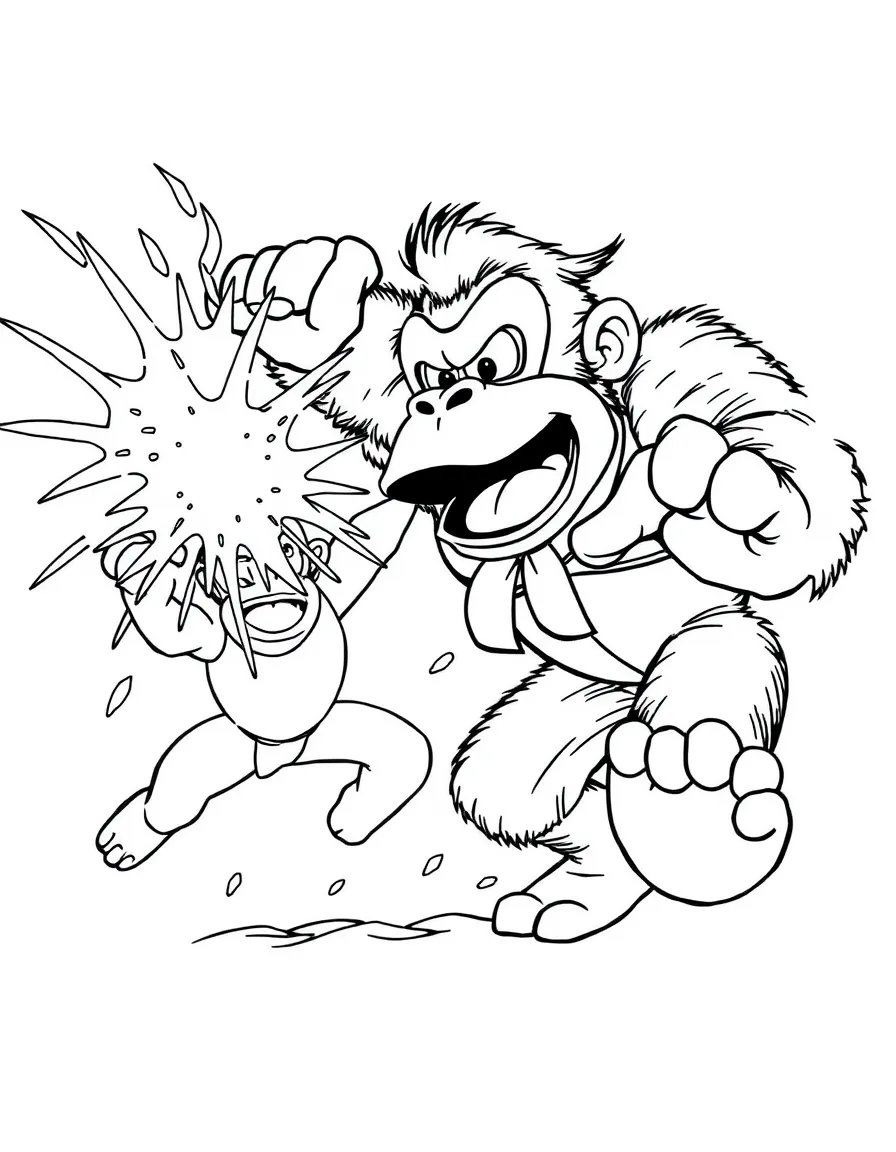 An action-packed scene of Donkey Kong using their special powers in a dramatic battle pose.