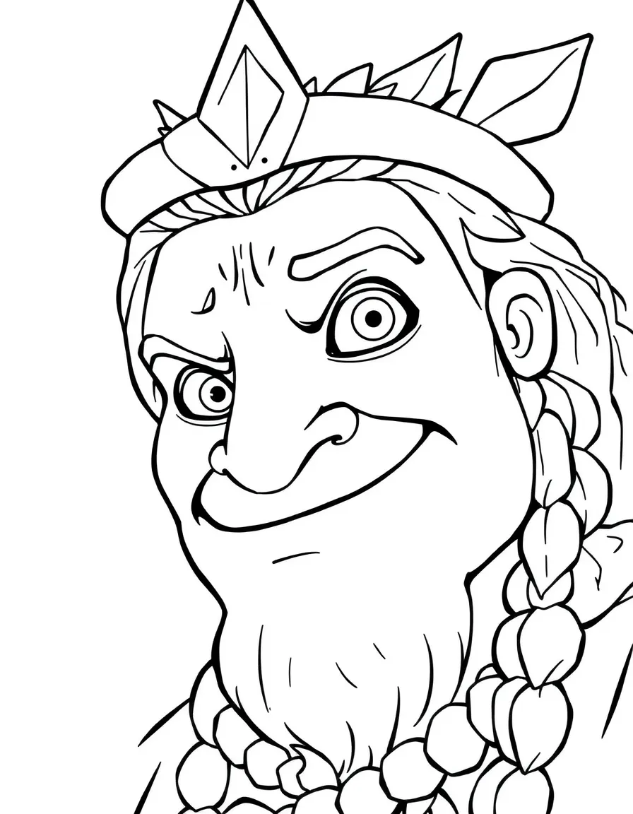 A close-up of Maui's face in bold lines with expressive eyes and detailed costume elements.