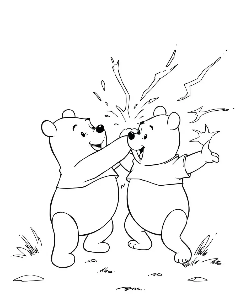 An action-packed scene of Winnie the Pooh using their special powers in a dramatic battle pose.