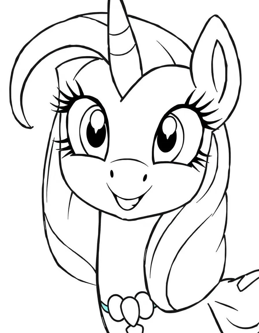 A close-up of Twilight Sparkle's face in bold lines with expressive eyes and detailed costume elements.