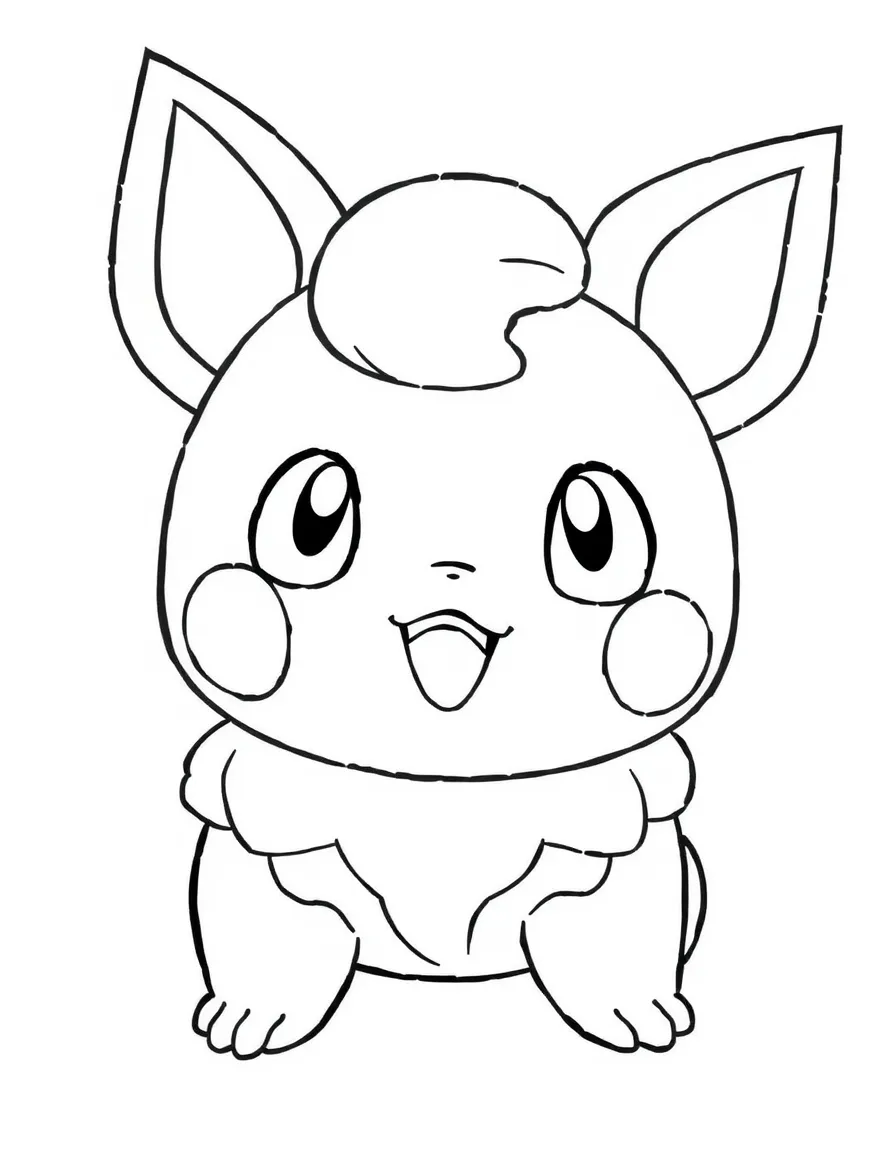 A close-up of Jigglypuff's face in bold lines with expressive eyes and detailed costume elements.