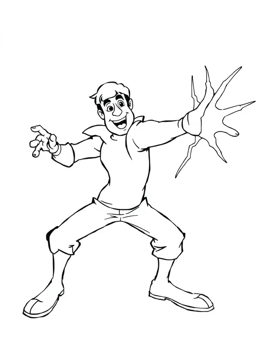 An action-packed scene of Shaggy using their special powers in a dramatic battle pose.