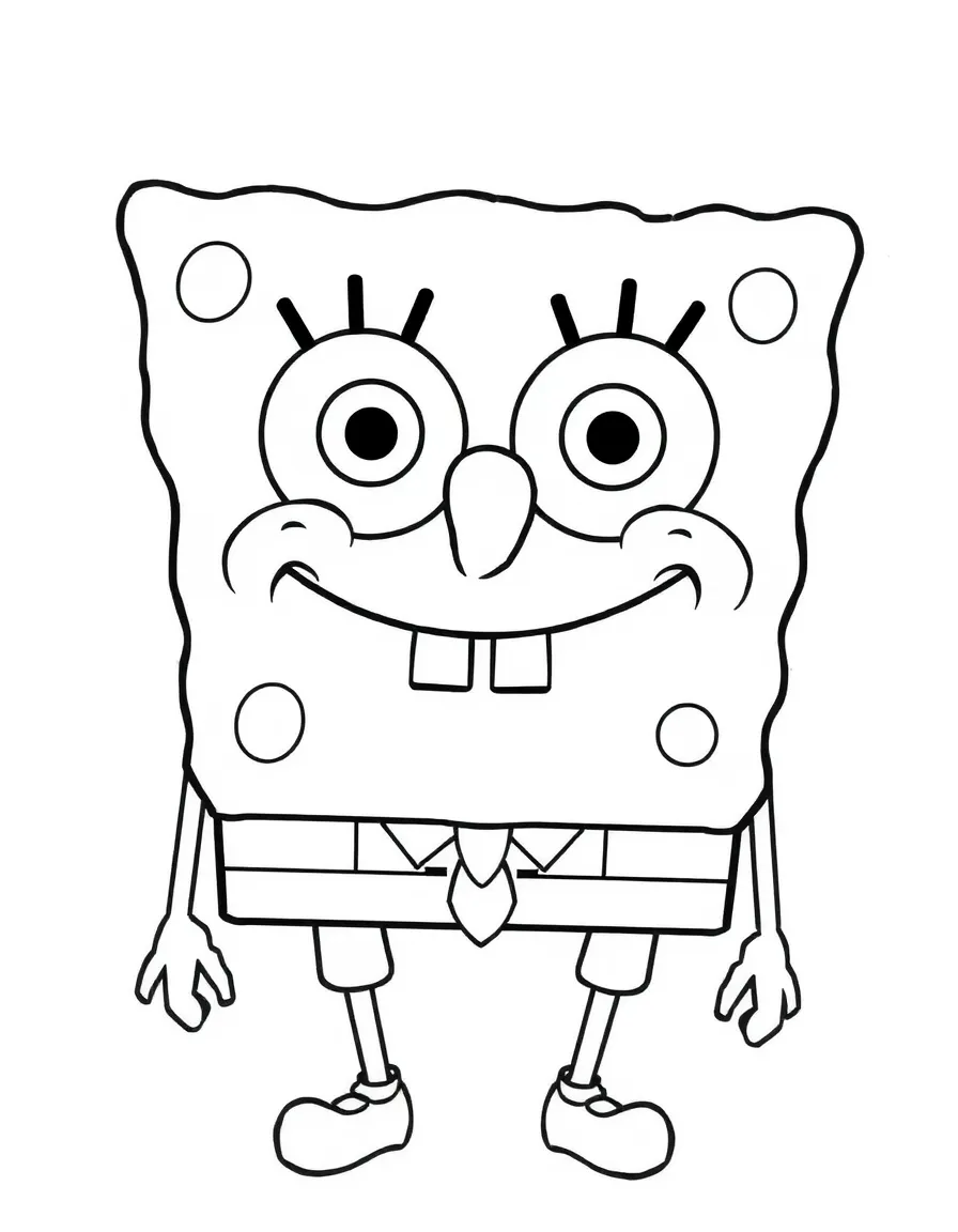 A close-up of SpongeBob SquarePants's face in bold lines with expressive eyes and detailed costume elements.
