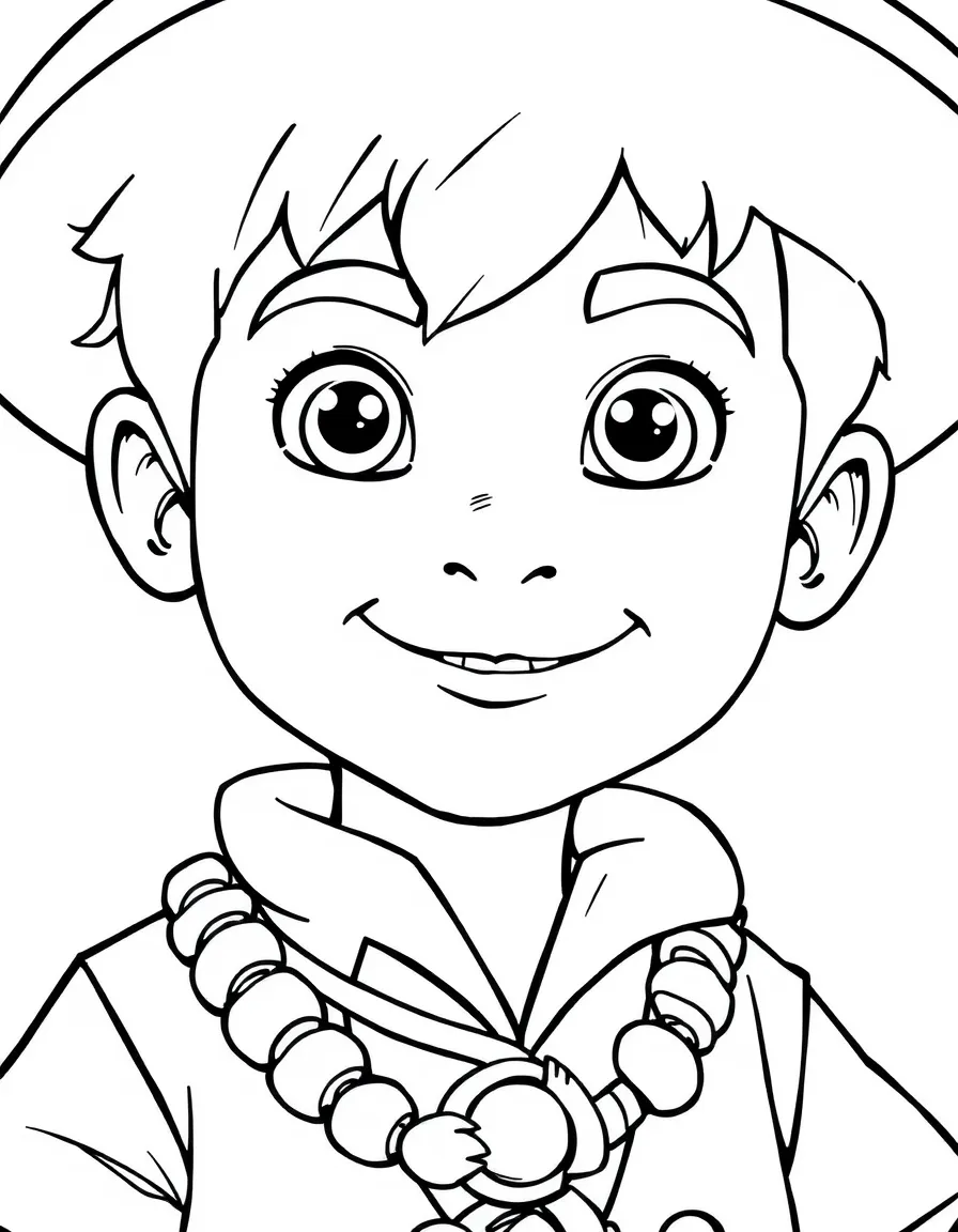 A close-up of Diego's face in bold lines with expressive eyes and detailed costume elements.
