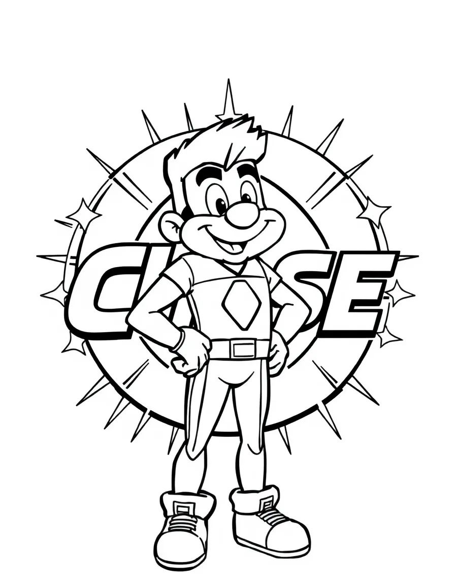 Chase standing proudly in front of their iconic logo with stars and comic-style effects around.