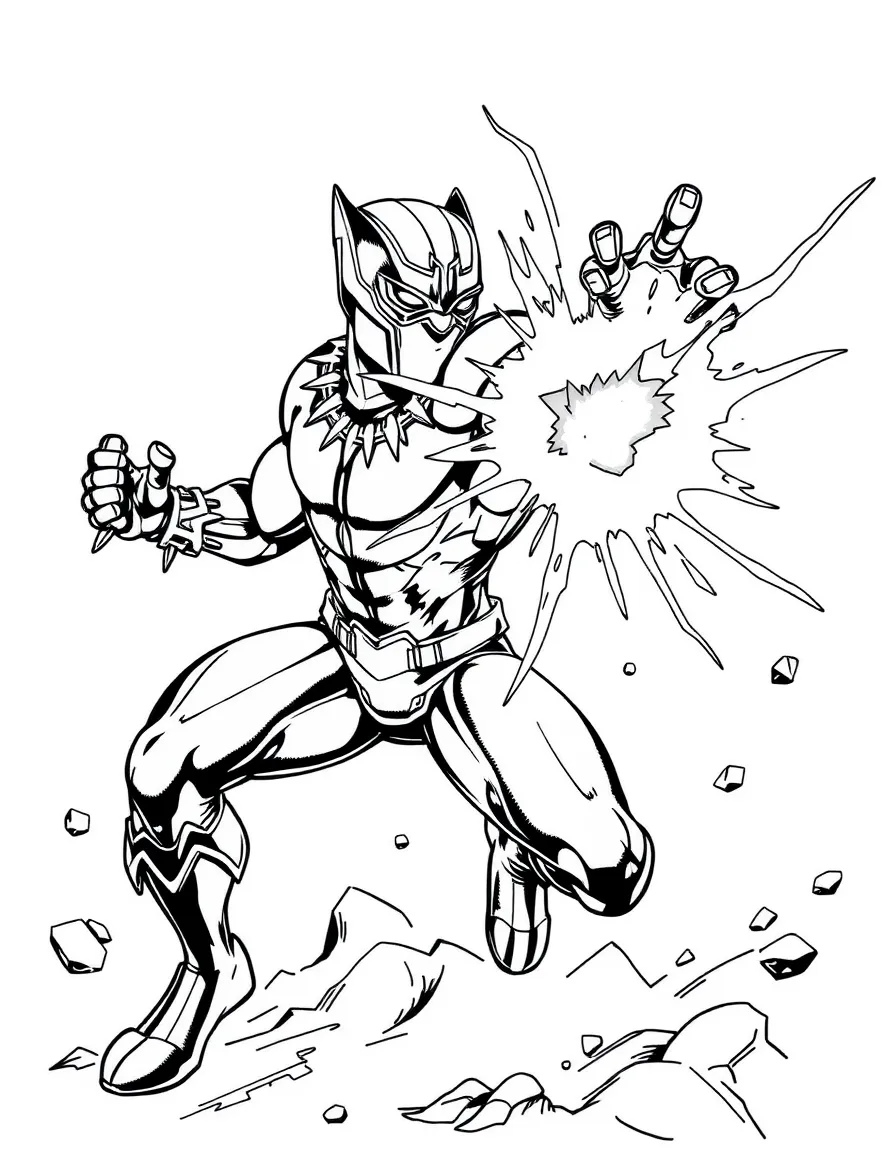 An action-packed scene of Black Panther using their special powers in a dramatic battle pose.
