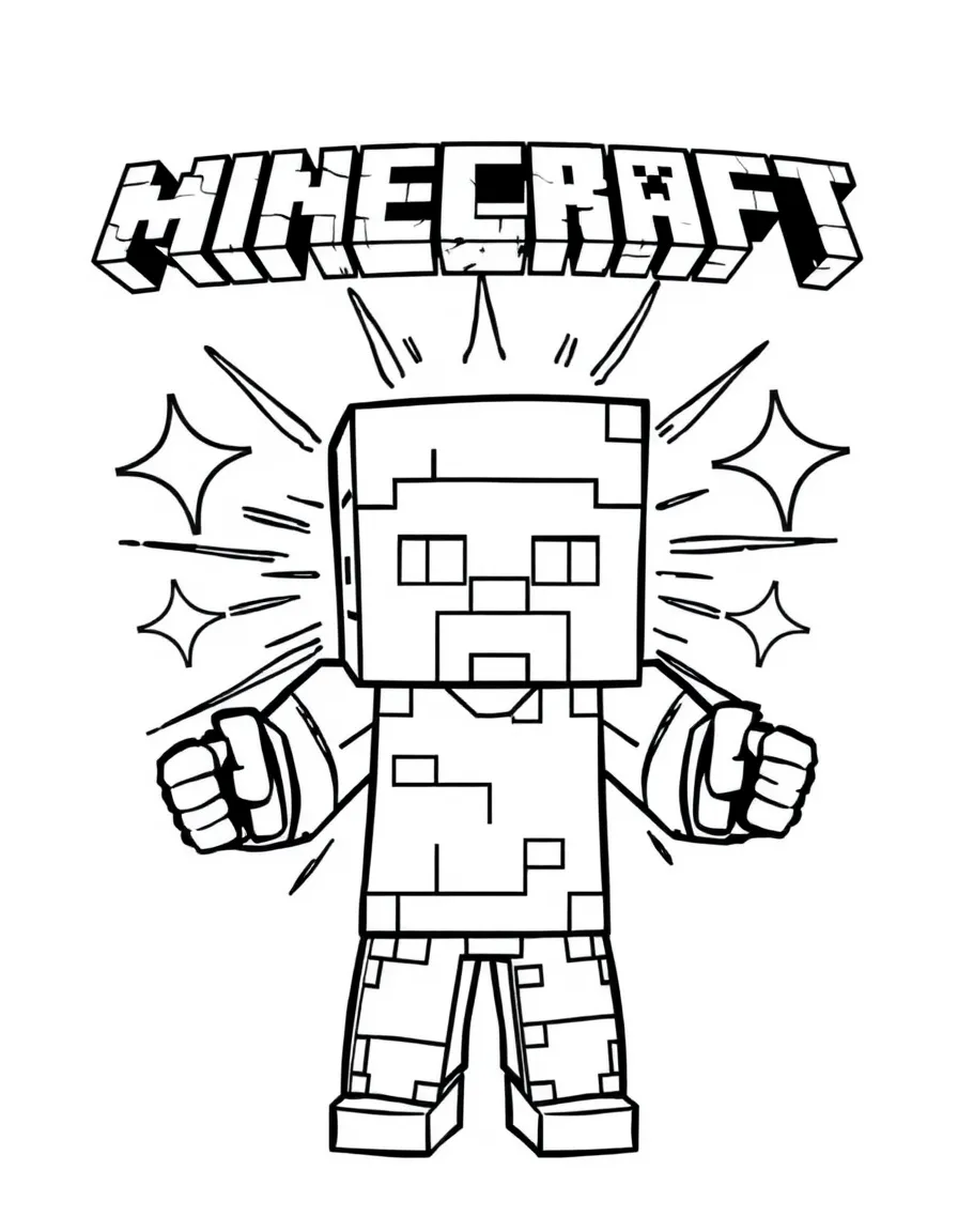 Minecraft standing proudly in front of their iconic logo with stars and comic-style effects around.