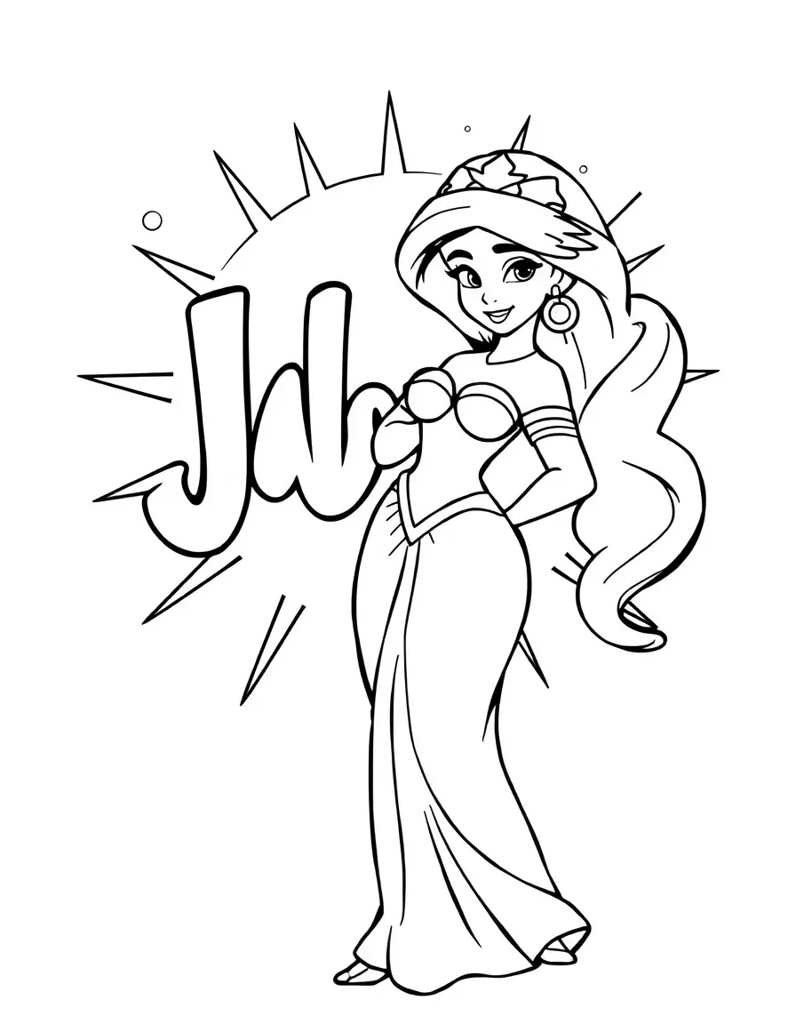 Jasmine standing proudly in front of their iconic logo with stars and comic-style effects around.