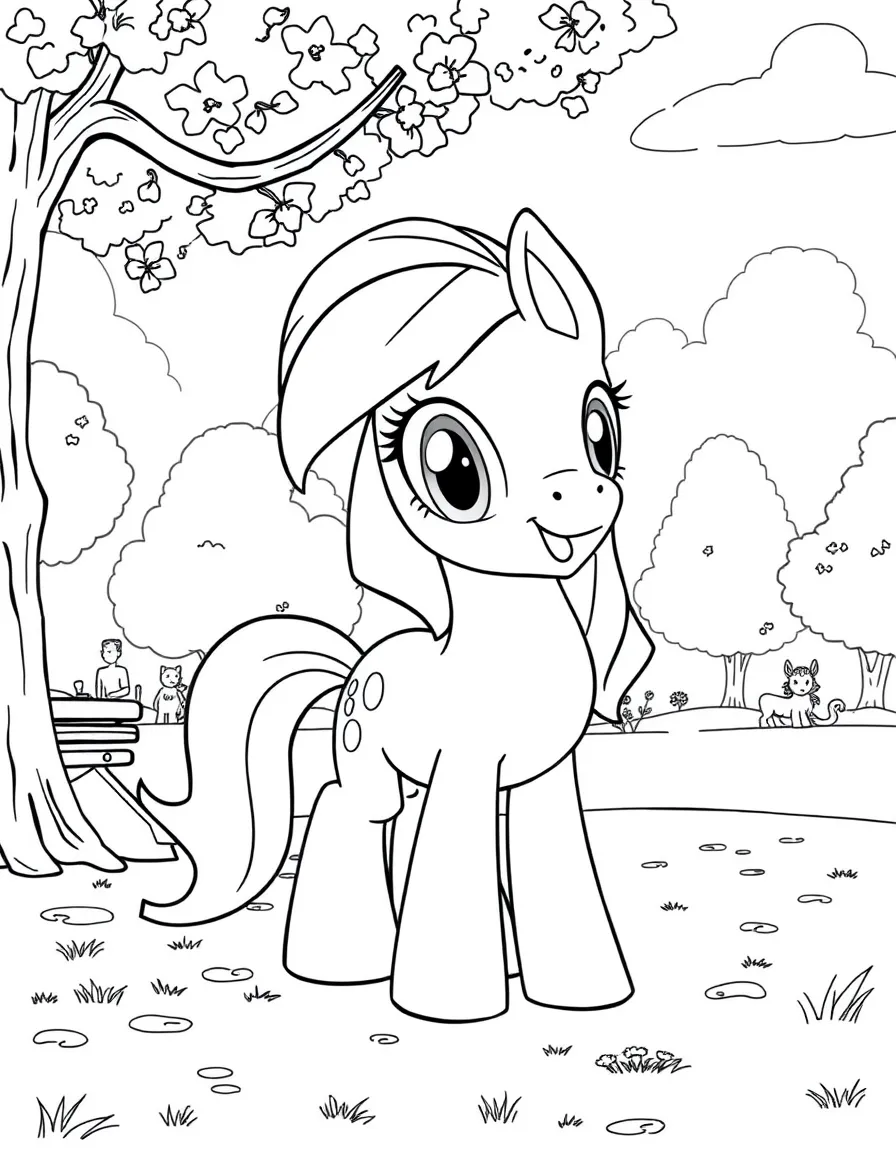 Applejack enjoying a day off, eating ice cream or playing with friends in a park setting.