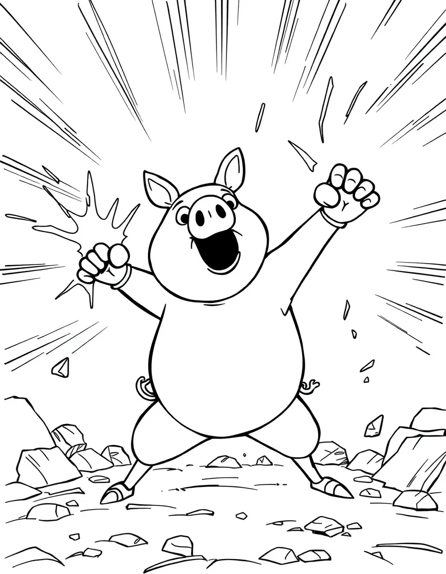 An action-packed scene of George Pig using their special powers in a dramatic battle pose.