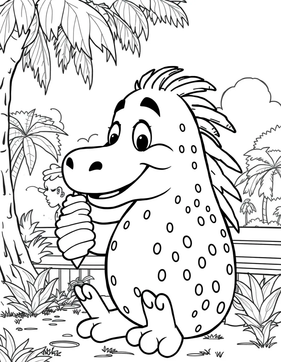 Maui enjoying a day off, eating ice cream or playing with friends in a park setting.
