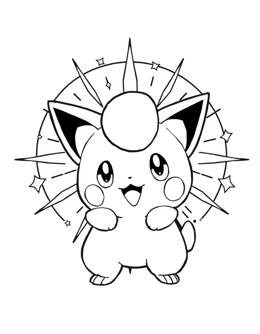 Jigglypuff standing proudly in front of their iconic logo with stars and comic-style effects around.