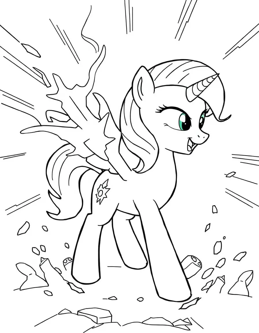 An action-packed scene of Twilight Sparkle using their special powers in a dramatic battle pose.