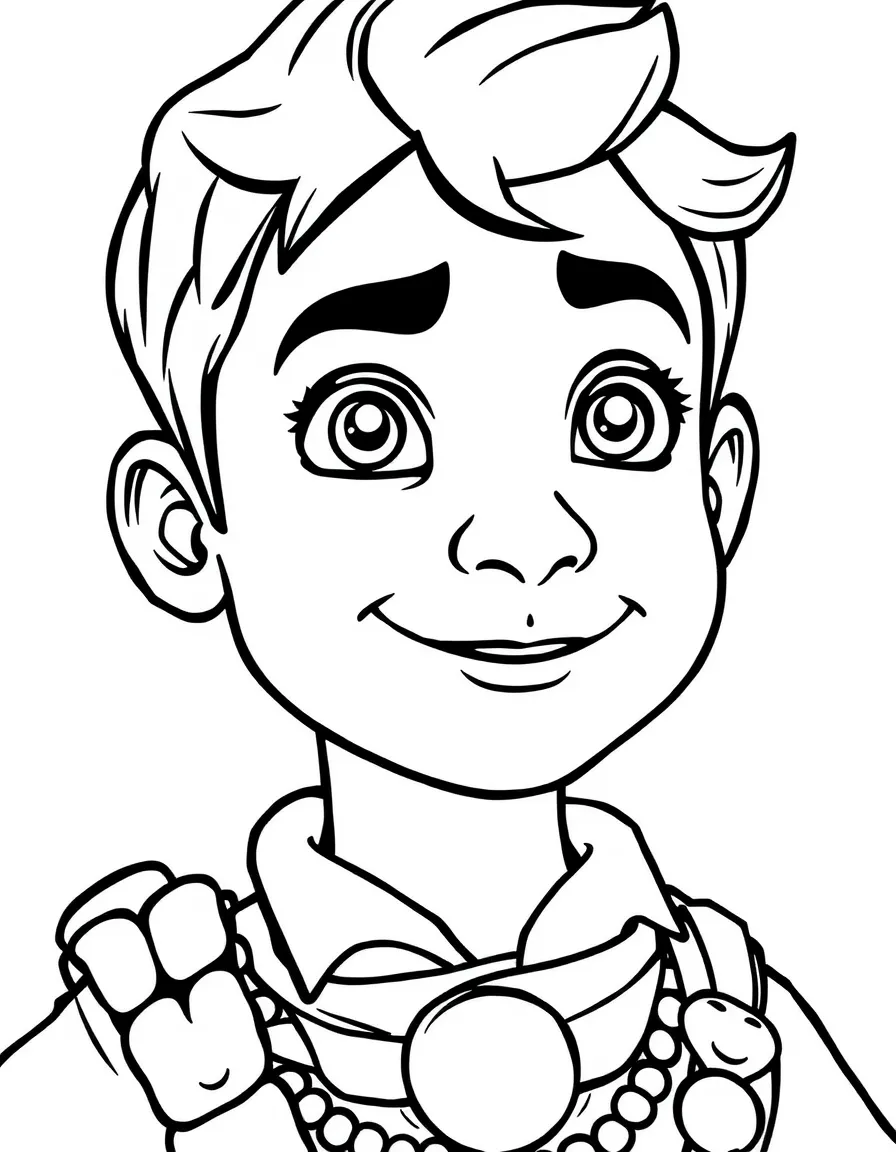 A close-up of Diego's face in bold lines with expressive eyes and detailed costume elements.