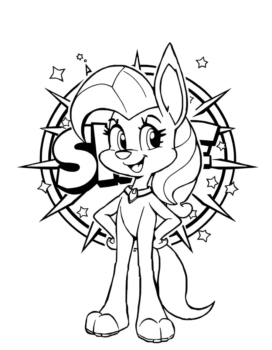 Skye standing proudly in front of their iconic logo with stars and comic-style effects around.