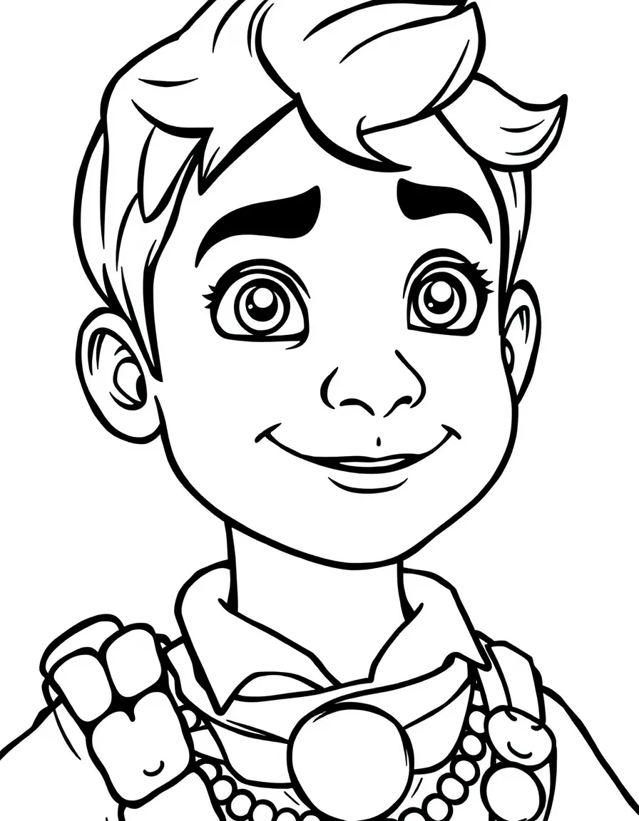 A close-up of Diego's face in bold lines with expressive eyes and detailed costume elements.