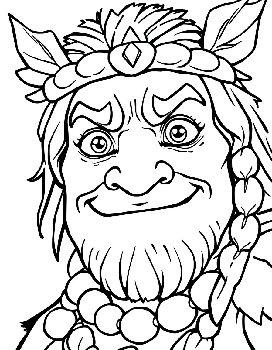 A close-up of Maui's face in bold lines with expressive eyes and detailed costume elements.