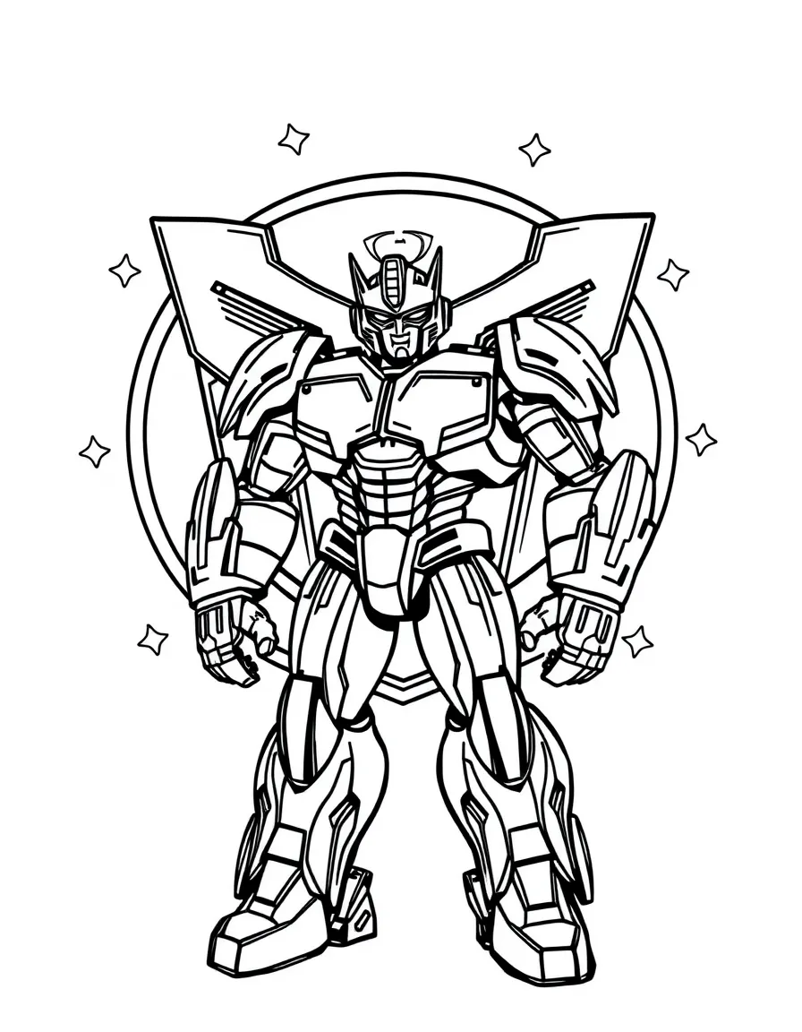 Bumblebee standing proudly in front of their iconic logo with stars and comic-style effects around.