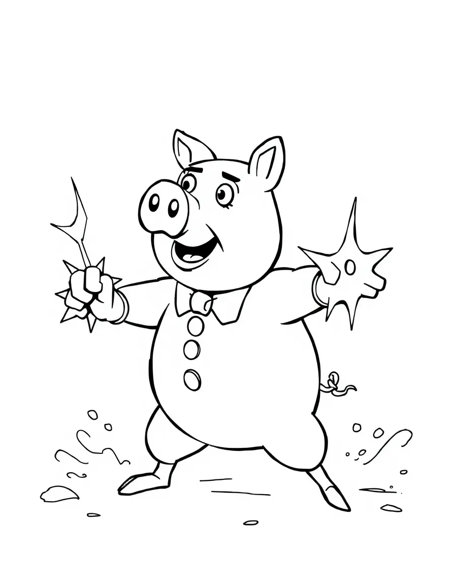 An action-packed scene of George Pig using their special powers in a dramatic battle pose.