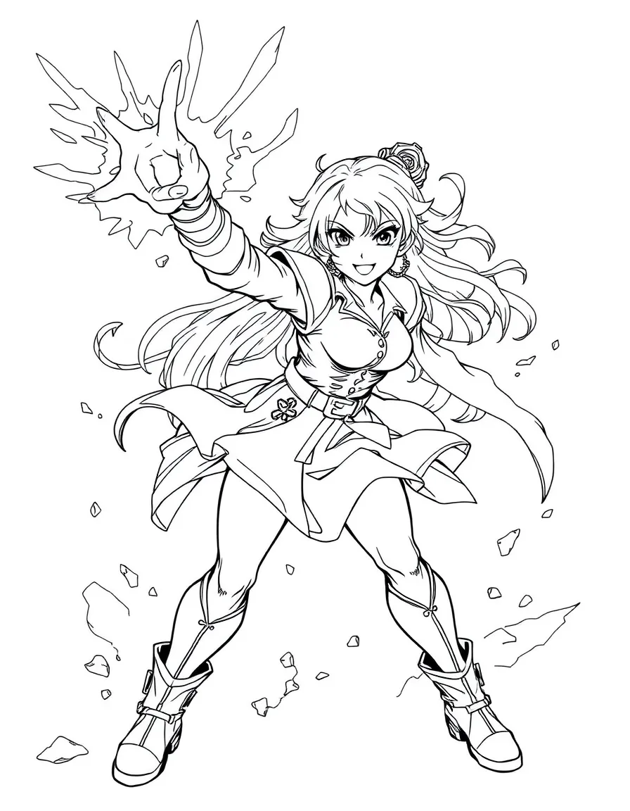 An action-packed scene of Luisa using their special powers in a dramatic battle pose.
