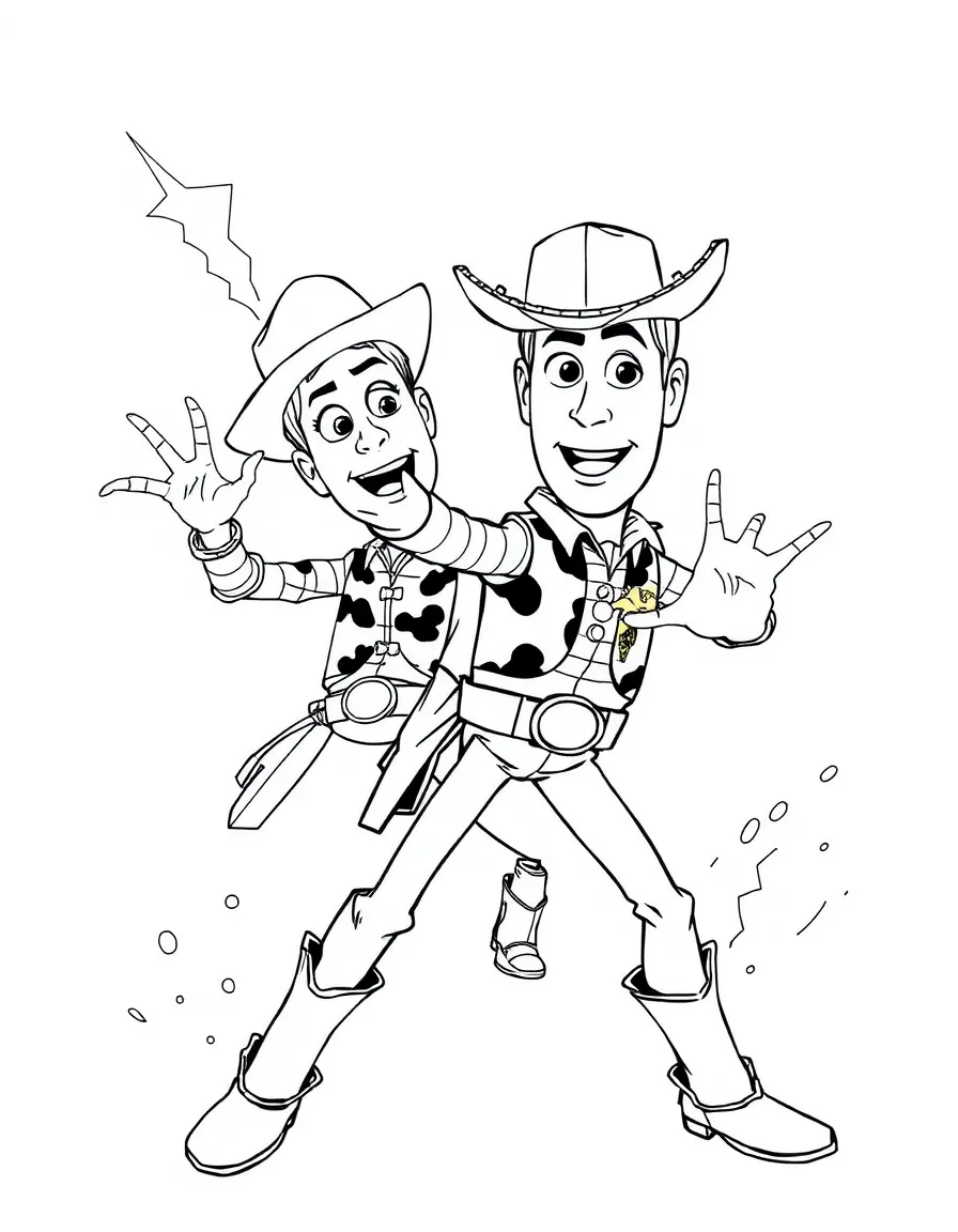An action-packed scene of Woody using their special powers in a dramatic battle pose.
