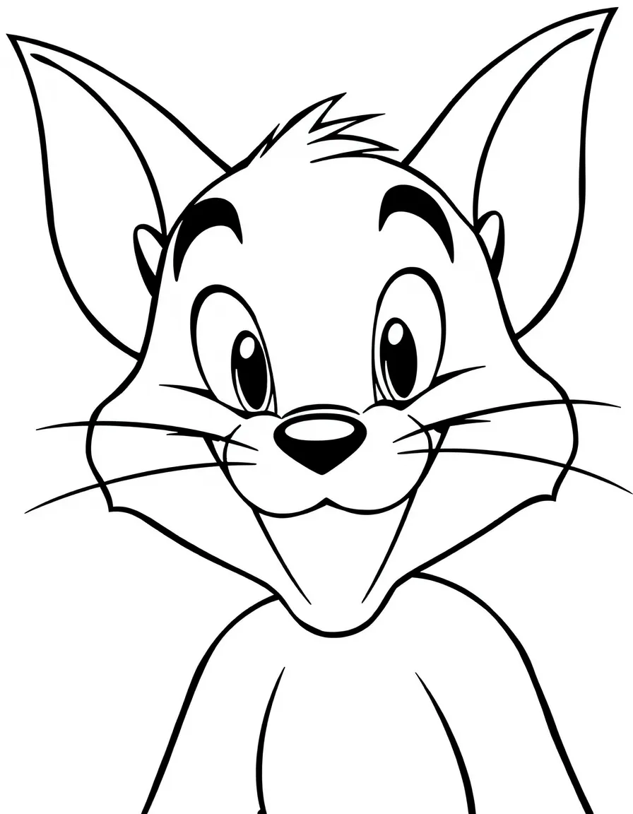 A close-up of Tom and Jerry's face in bold lines with expressive eyes and detailed costume elements.
