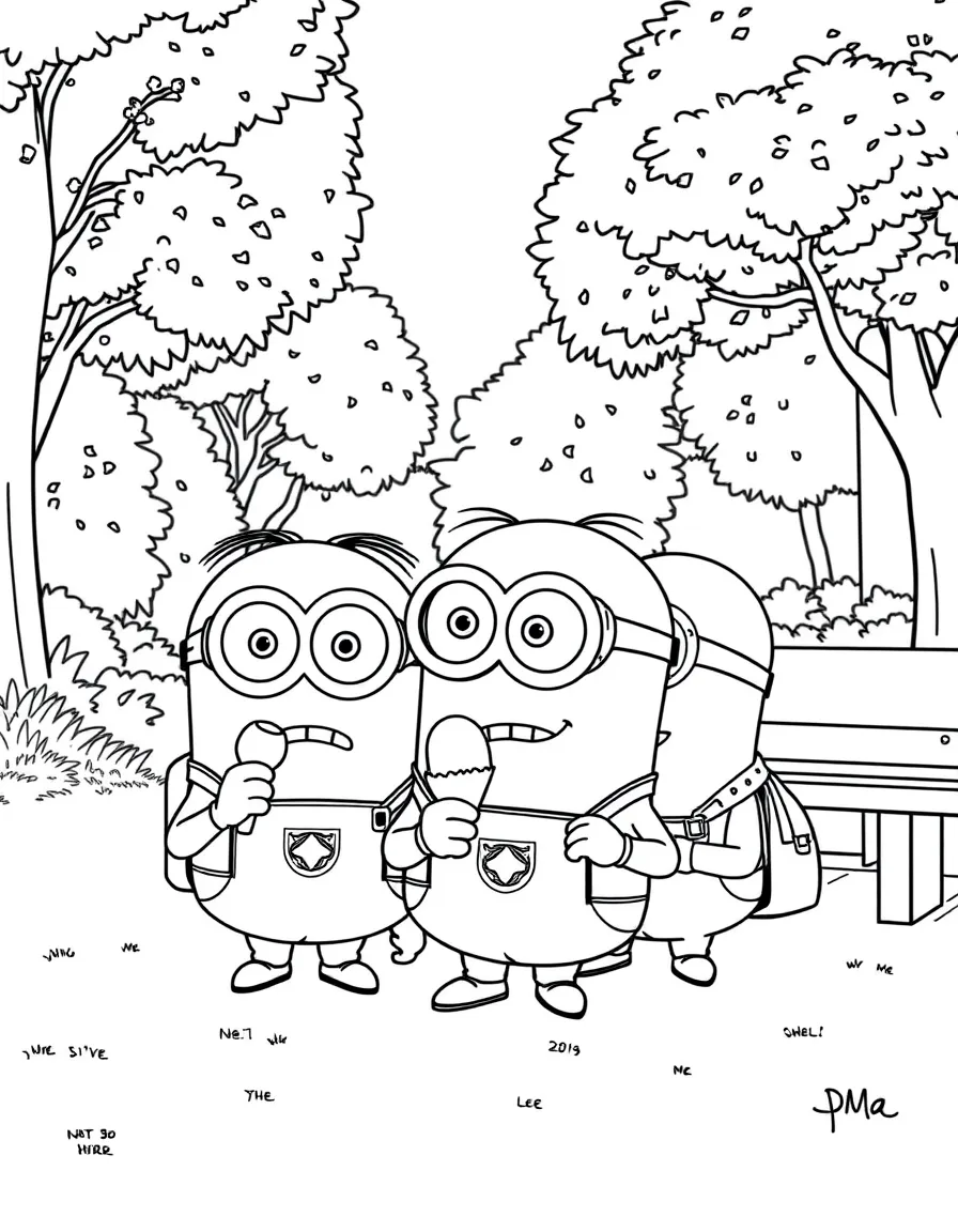 Despicable Me enjoying a day off, eating ice cream or playing with friends in a park setting.
