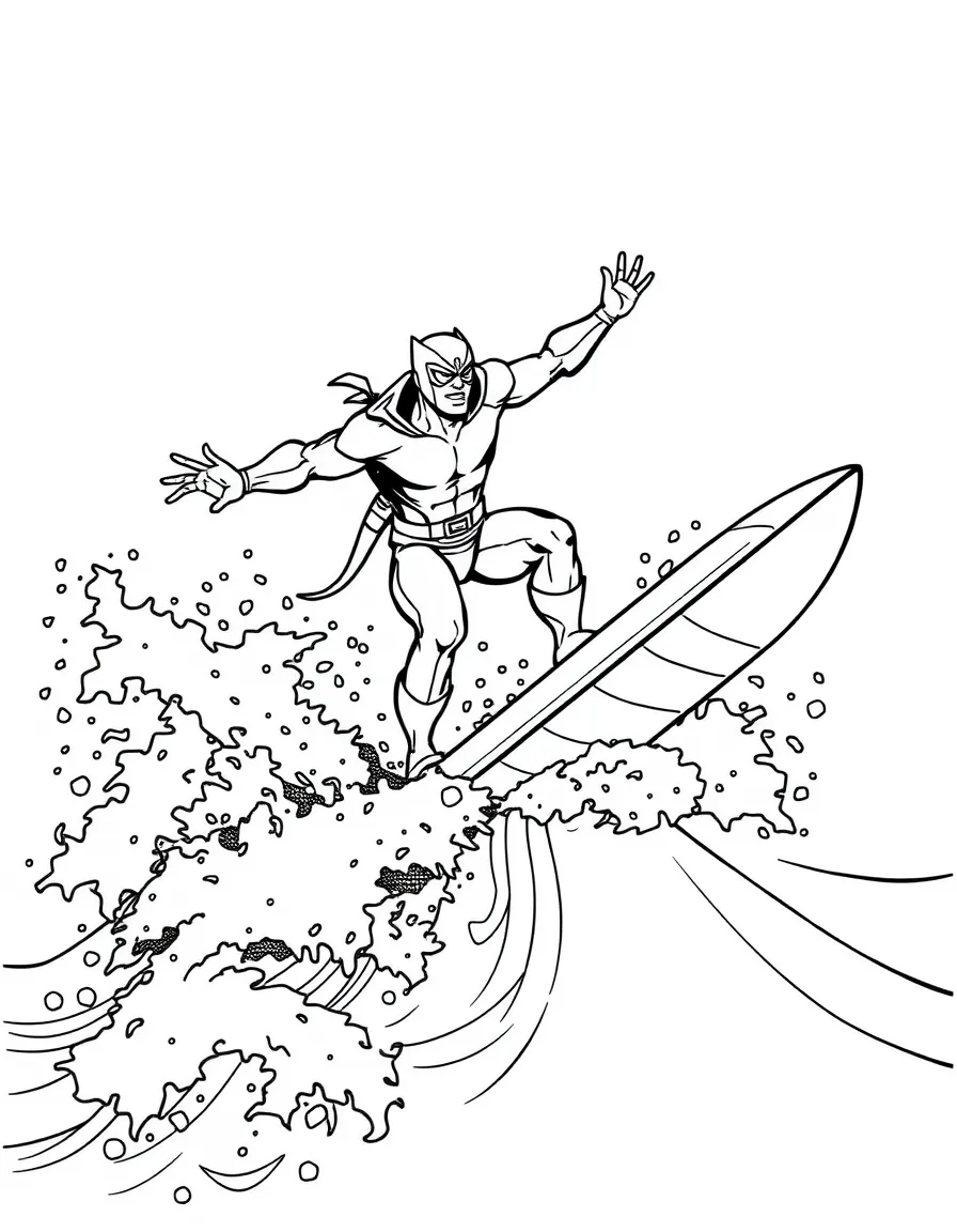 X-Men surfing on waves, with playful patterns around.