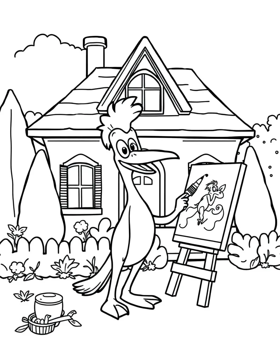 Perry the Platypus painting a picture, in front of their famous house or scene.