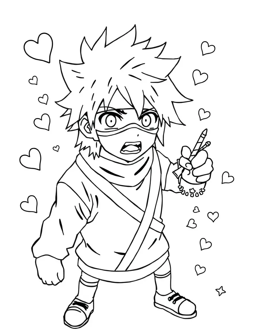 Kakashi painting a picture, with hearts and sparkles around.